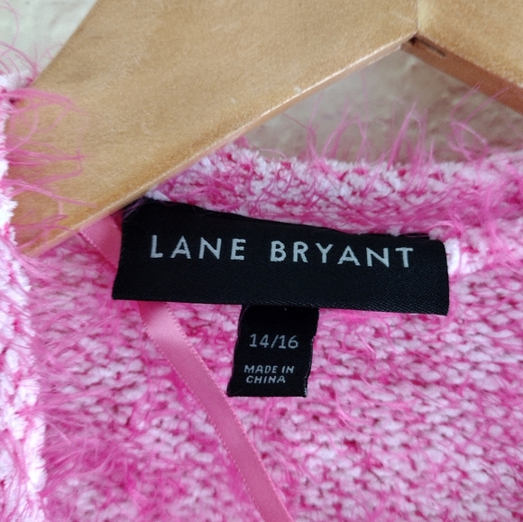 Lane Bryant Open Eyelash Yarn Cardigan Sweater  Pink/White - Picture 5 of 6